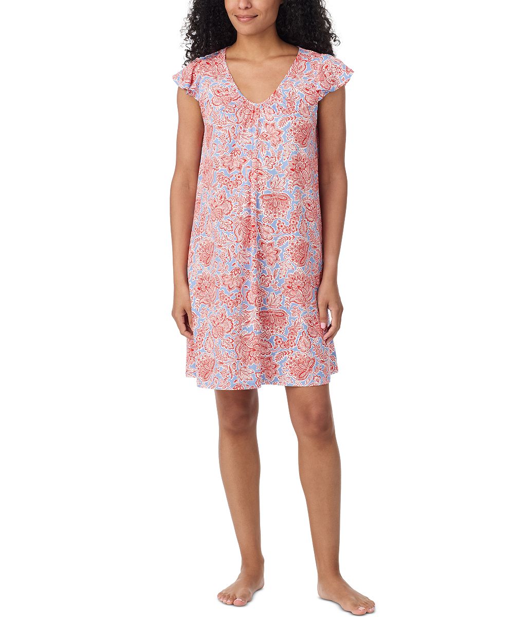 Ellen Tracy Women's Paisley V-Neck Short Flutter Sleeve Chemise