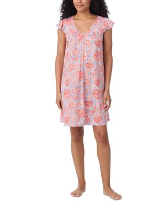 Ellen Tracy Women's Paisley V-Neck Short Flutter Sleeve Chemise