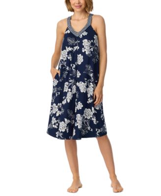 Ellen Tracy Women's V-Neck Sleeveless Side Seam Pockets Nightgown