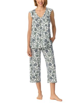 Ellen Tracy Women's Flutter Raglan Sleeve Top with Cropped Pant V-Neck Pajama Set