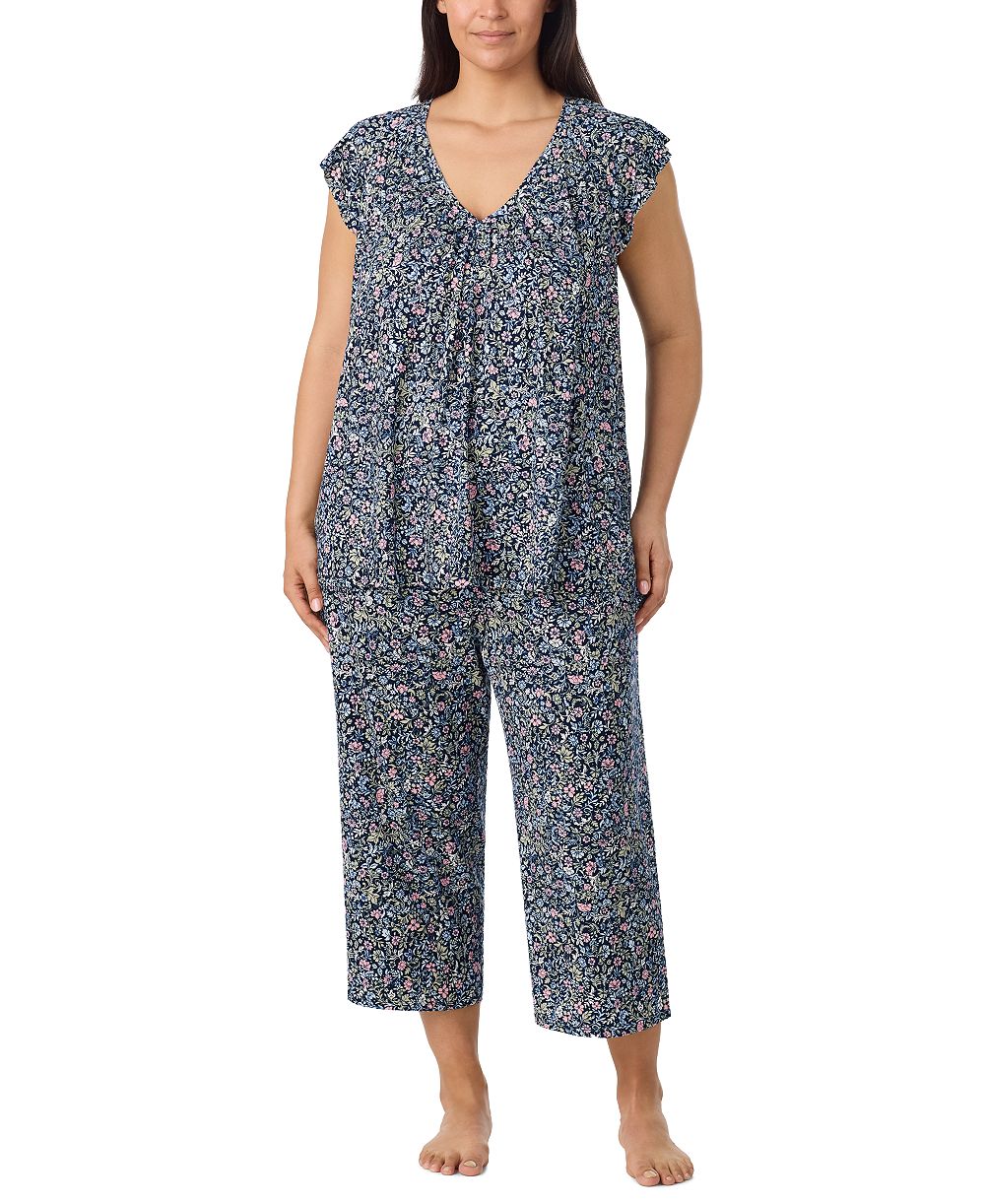 Ellen Tracy Plus Size V-Neck Flutter-Raglan Sleeve Top and Cropped Pant Set
