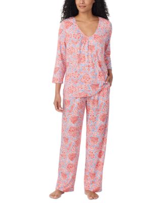 Ellen Tracy Women's V-Neck 3/4 Sleeve Top and Pants, 2-Piece Pajama Set