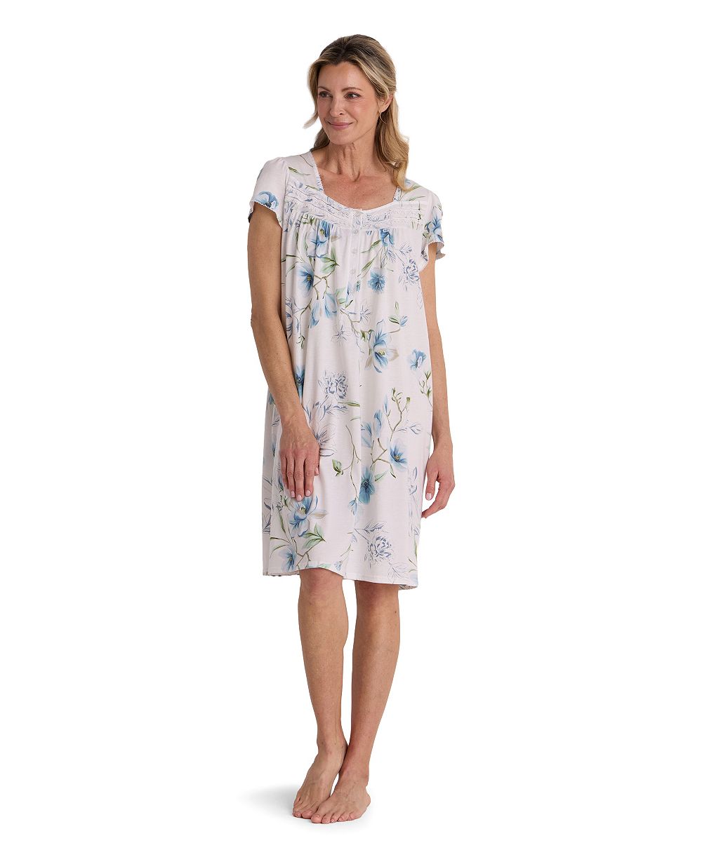 Miss Elaine Petite Short-Sleeve Printed Short Gown