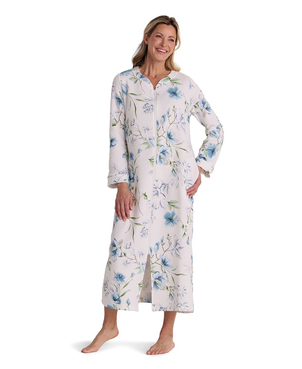 Miss Elaine Women's Long-Sleeve Printed Long Zip Robe