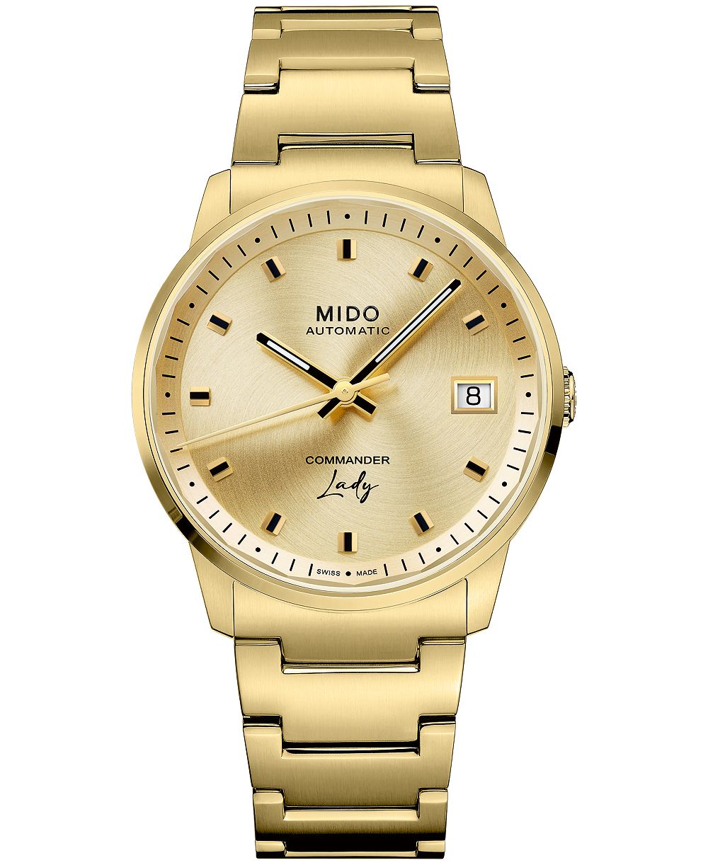 Mido Women's Commander Lady Swiss Automatic Champagne Dial Gold-Tone Stainless Steel Bracelet Watch 34mm