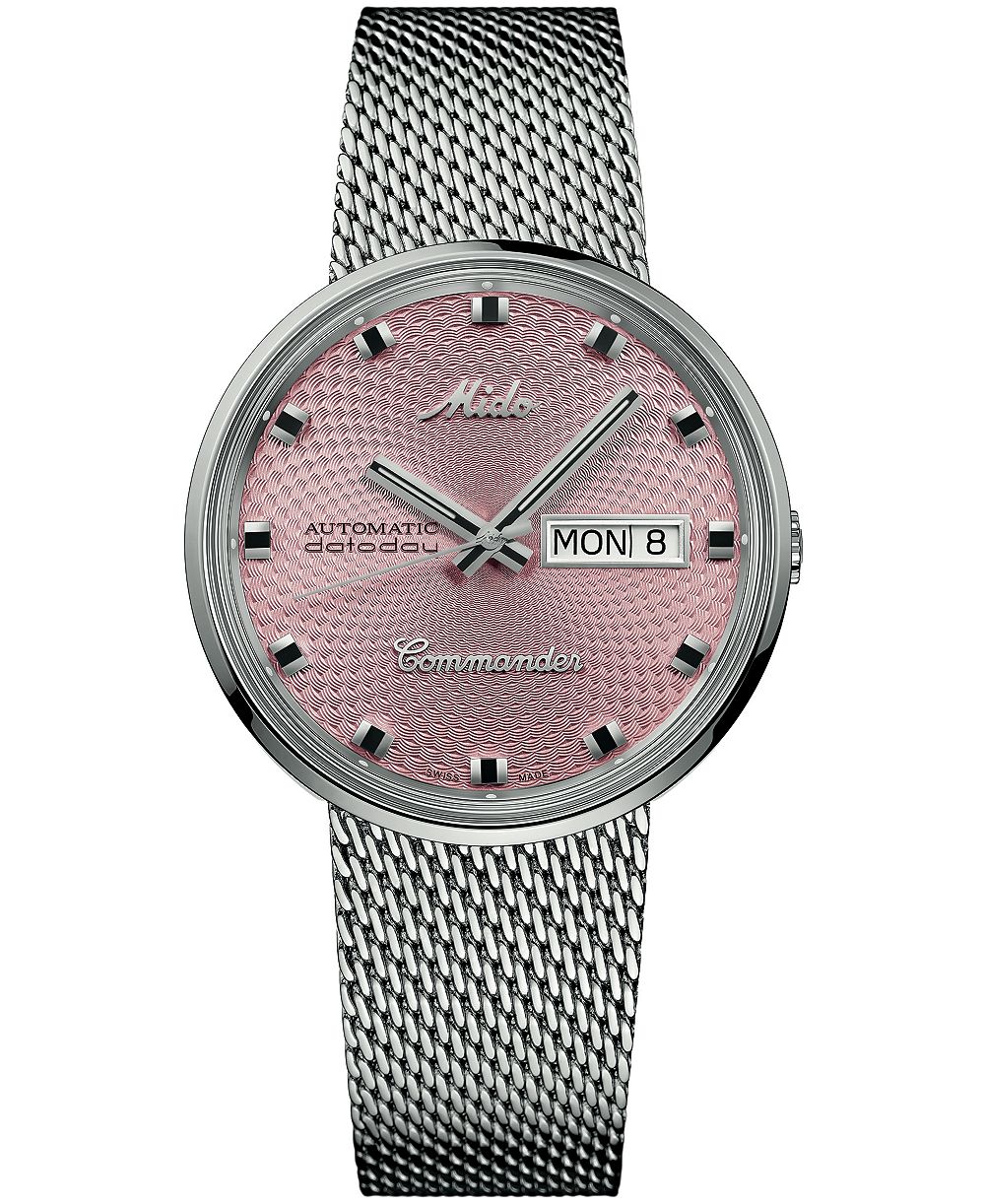 Mido Unisex Swiss Automatic Commander 1959 Day/Date Silver Stainless Steel Milanese Mesh Bracelet Watch 37mm