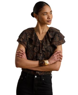 Lauren Ralph Lauren Women's Paisley Ruffle-Trim Georgette Blouse