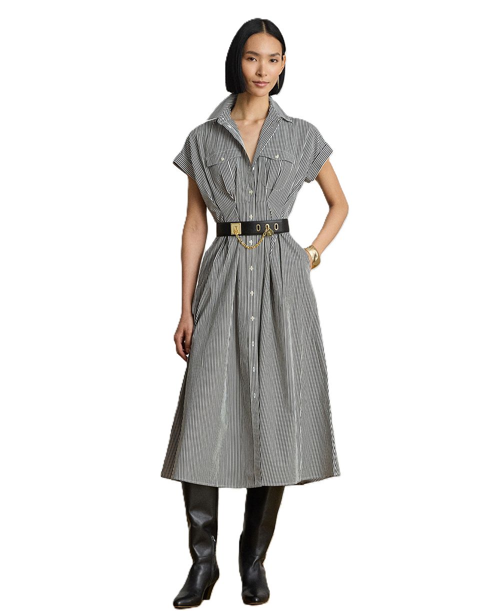 Lauren Ralph Lauren Women's Striped Pleated Broadcloth Shirt Dress