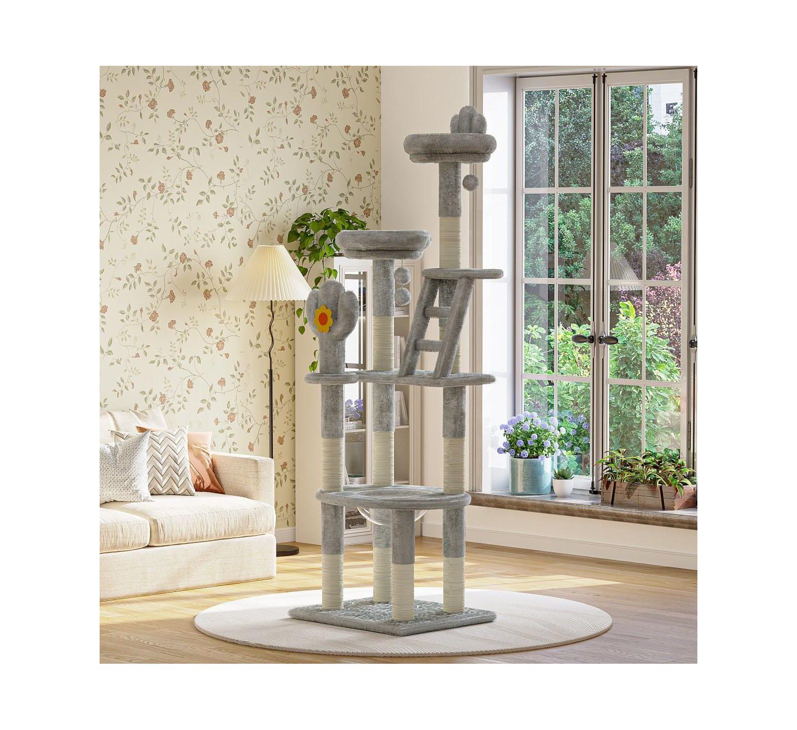 6thdruple Cactus Cat House Tower, 72in Multi-Level Tree with Capsule, Perches and Sisal Posts