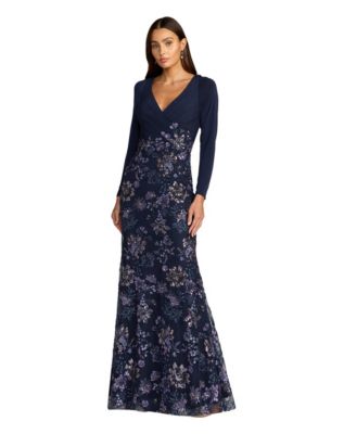 Mac Duggal Женское вечернее платье из джерси с цветочной вышивкой