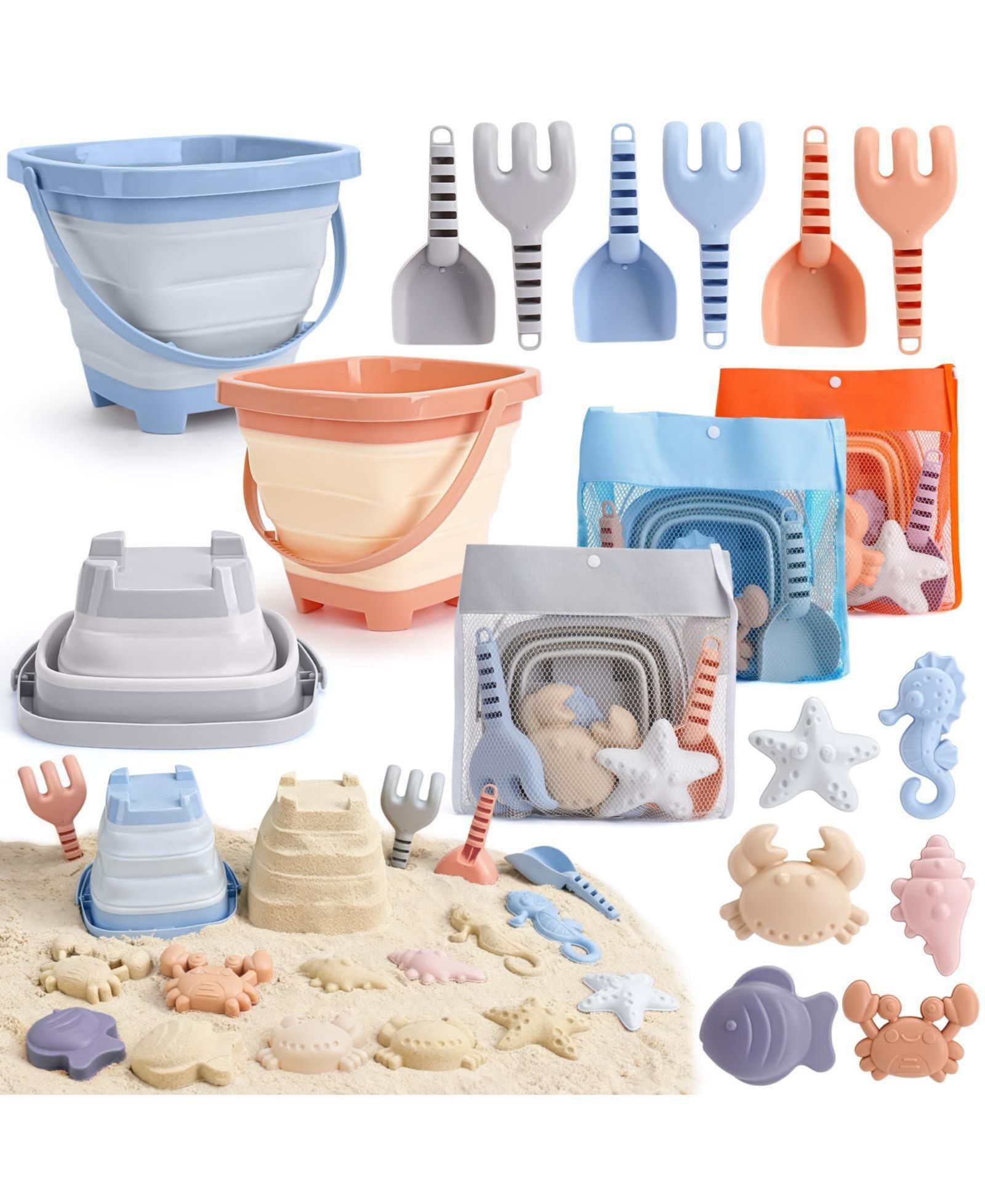 GNUADZ Beach Toys Sand Buckets Molds Mesh Bag Kids Sandbox