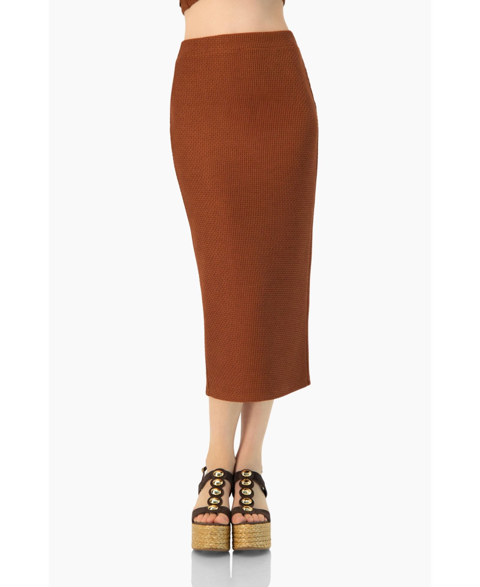 Ivonne Women's Textured Knit Midi Skirt with Back Slit