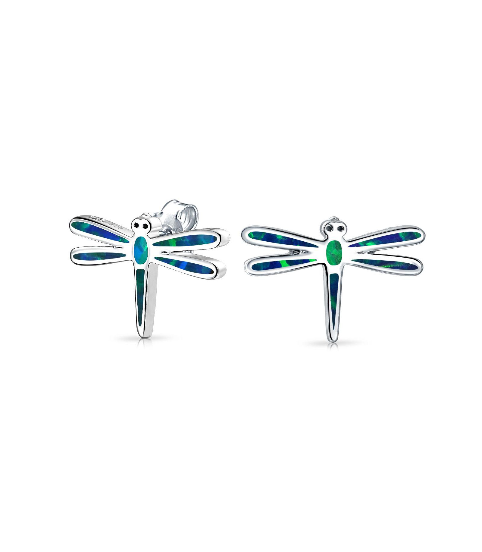 Bling Jewelry Created Summer Garden Firefly Dragonfly Stud Earrings .925 Sterling Silver