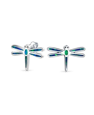Bling Jewelry Created Summer Garden Firefly Dragonfly Stud Earrings .925 Sterling Silver
