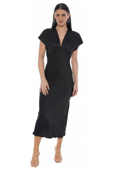 Bebe Women's Crepe Satin V-Neck Maxi Dress