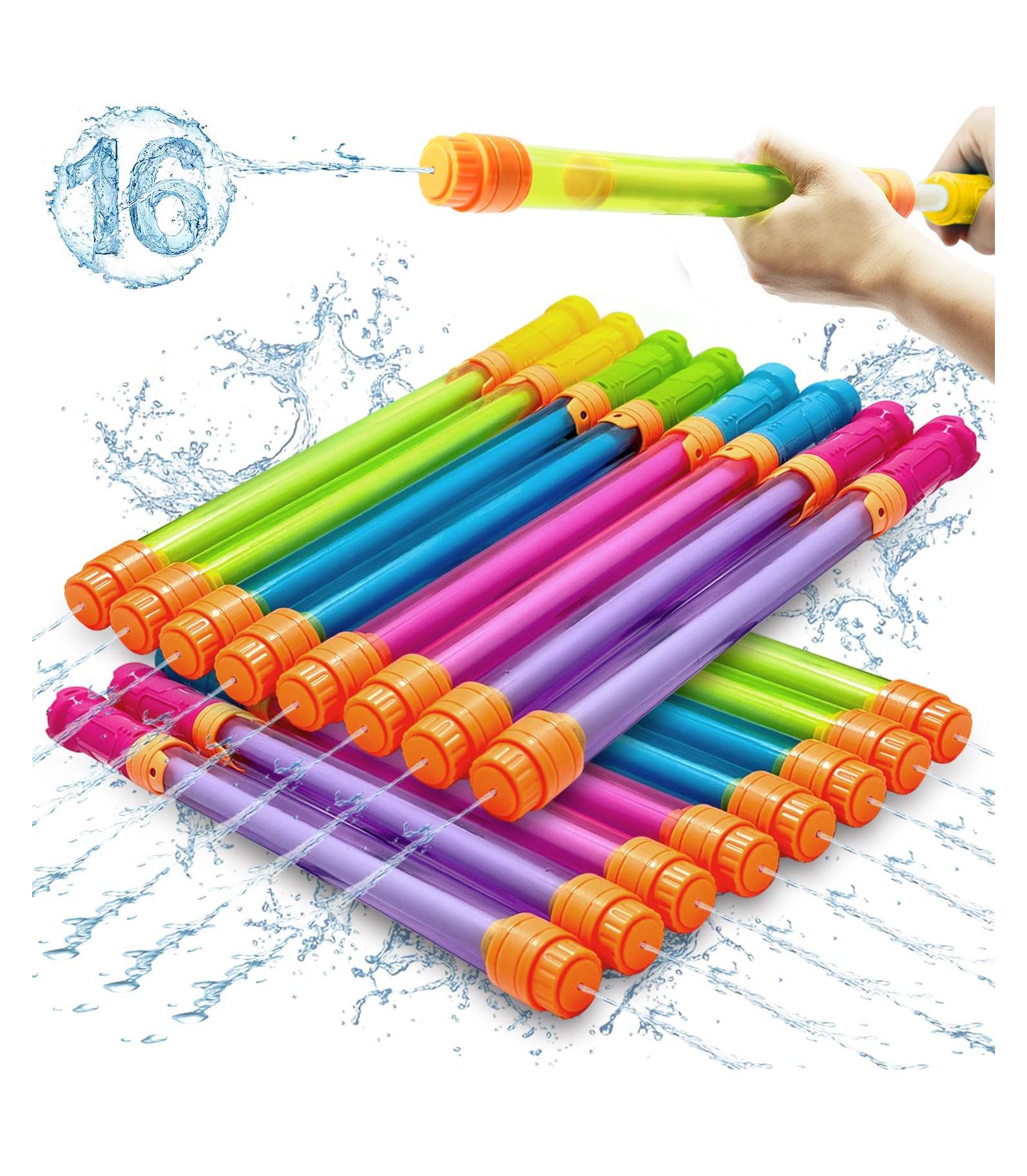 GNUADZ Extendable 25.5" Water Soaker Blaster 35-Foot Range, 16-Pack, Ages 5-7