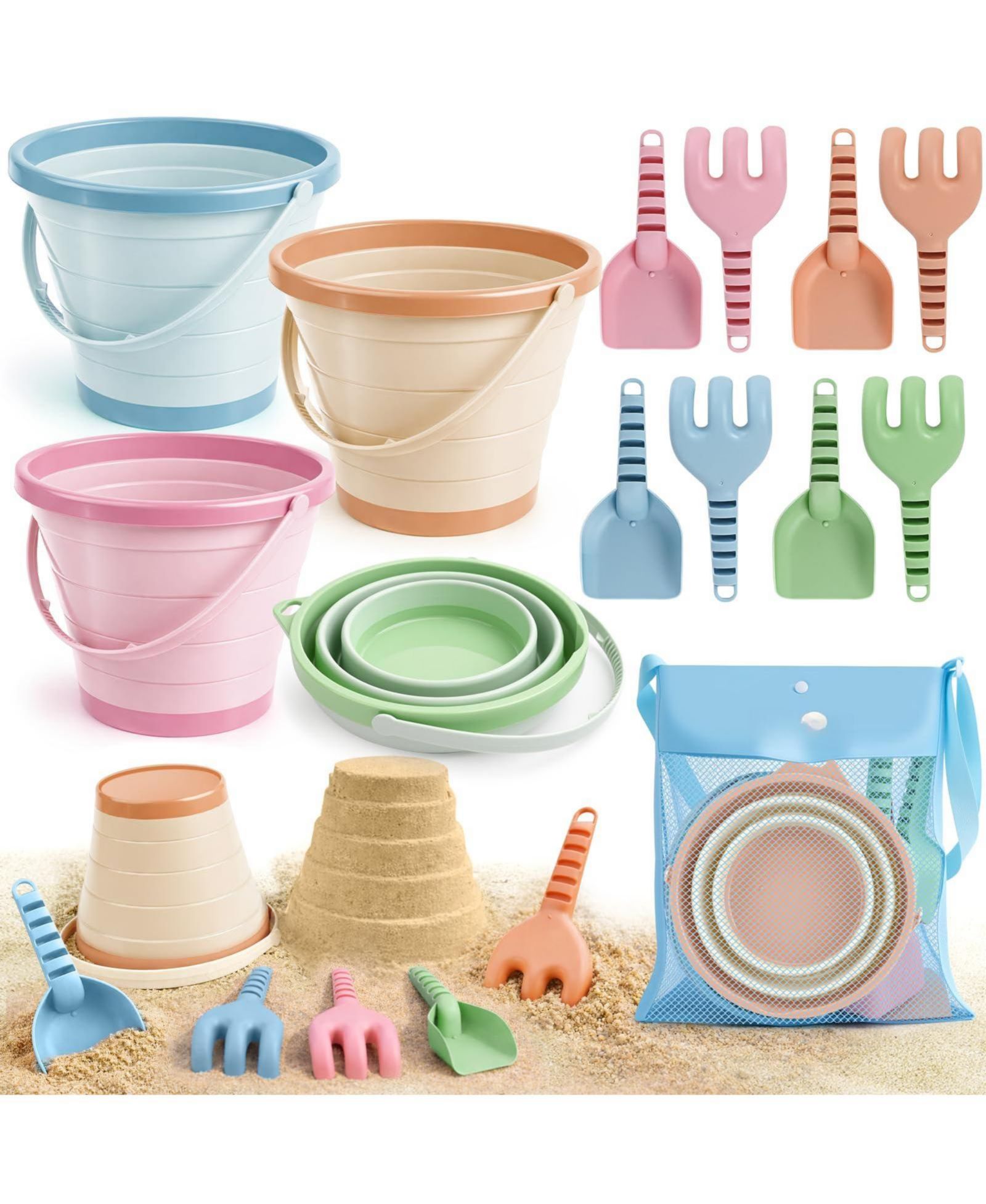 Набор для пляжа GNUADZ Sand Buckets Shovels Rakes Mesh Bag