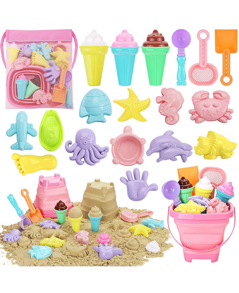 GNUADZ Набор пляжных игрушек 24 предмета, Ice Cream Sand Bucket Shovels, Детский дорожный мешок