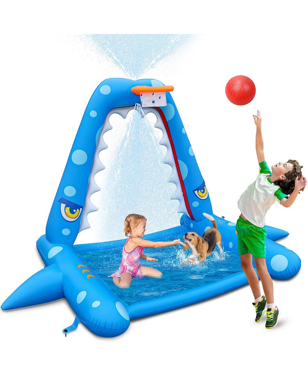 Надувной водный игровой центр GNUADZ 110" Shark Splash Pad с баскетбольным кольцом
