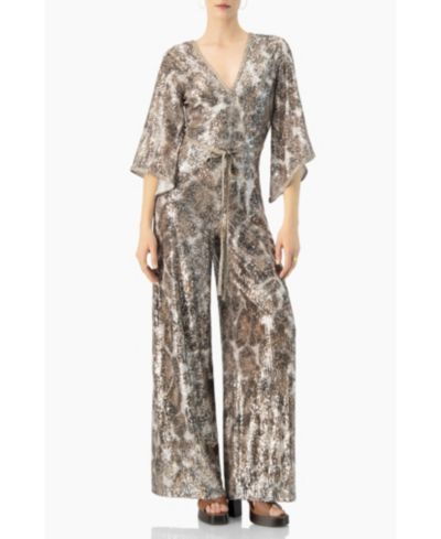 Ivonne Women's Sequin Wide Leg V-Neck Jumpsuit