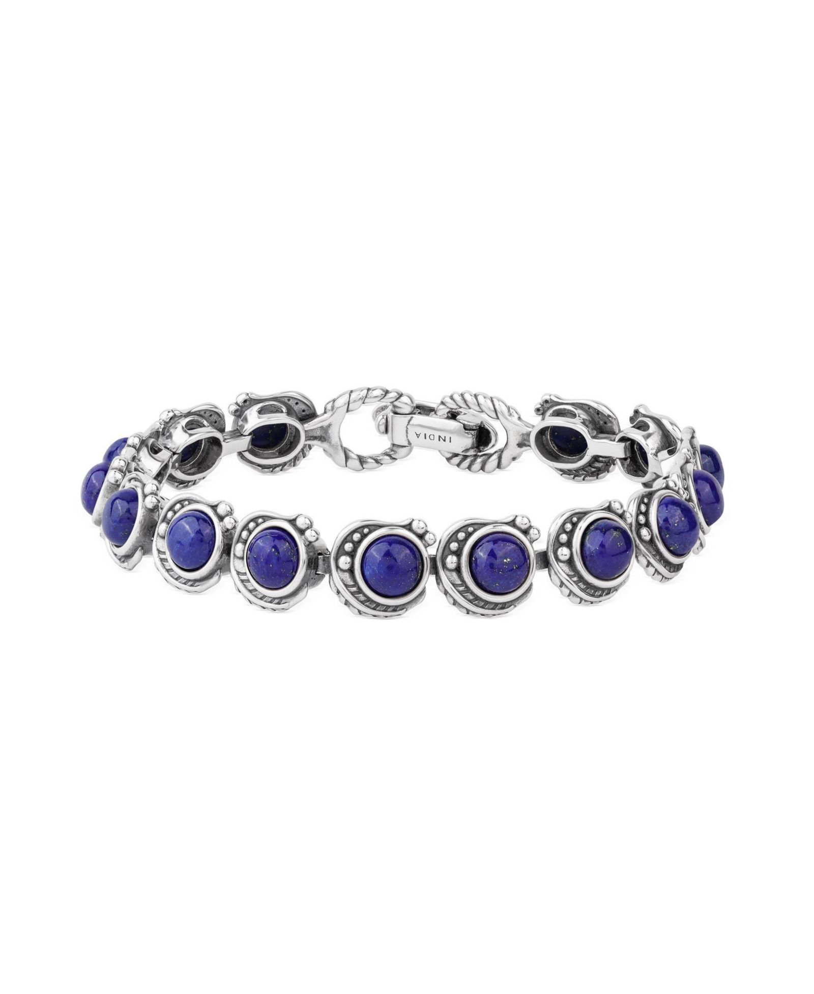 American West Jewelry  Sterling Silver Lapis Round Cabochon Tennis Bracelet