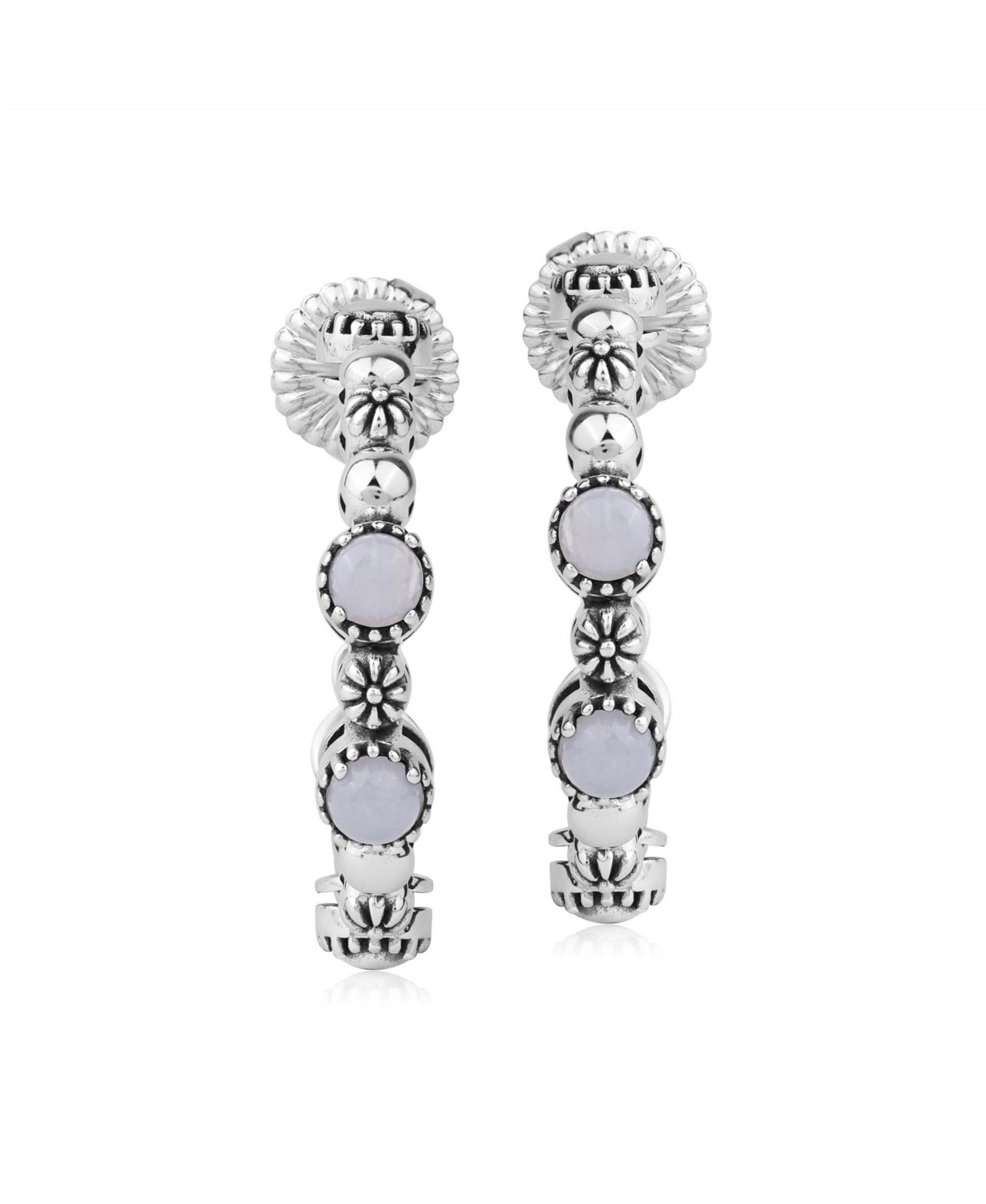 American West Jewelry Sterling Silver Lace Agate 1 Inch Concha Hoop Earrings