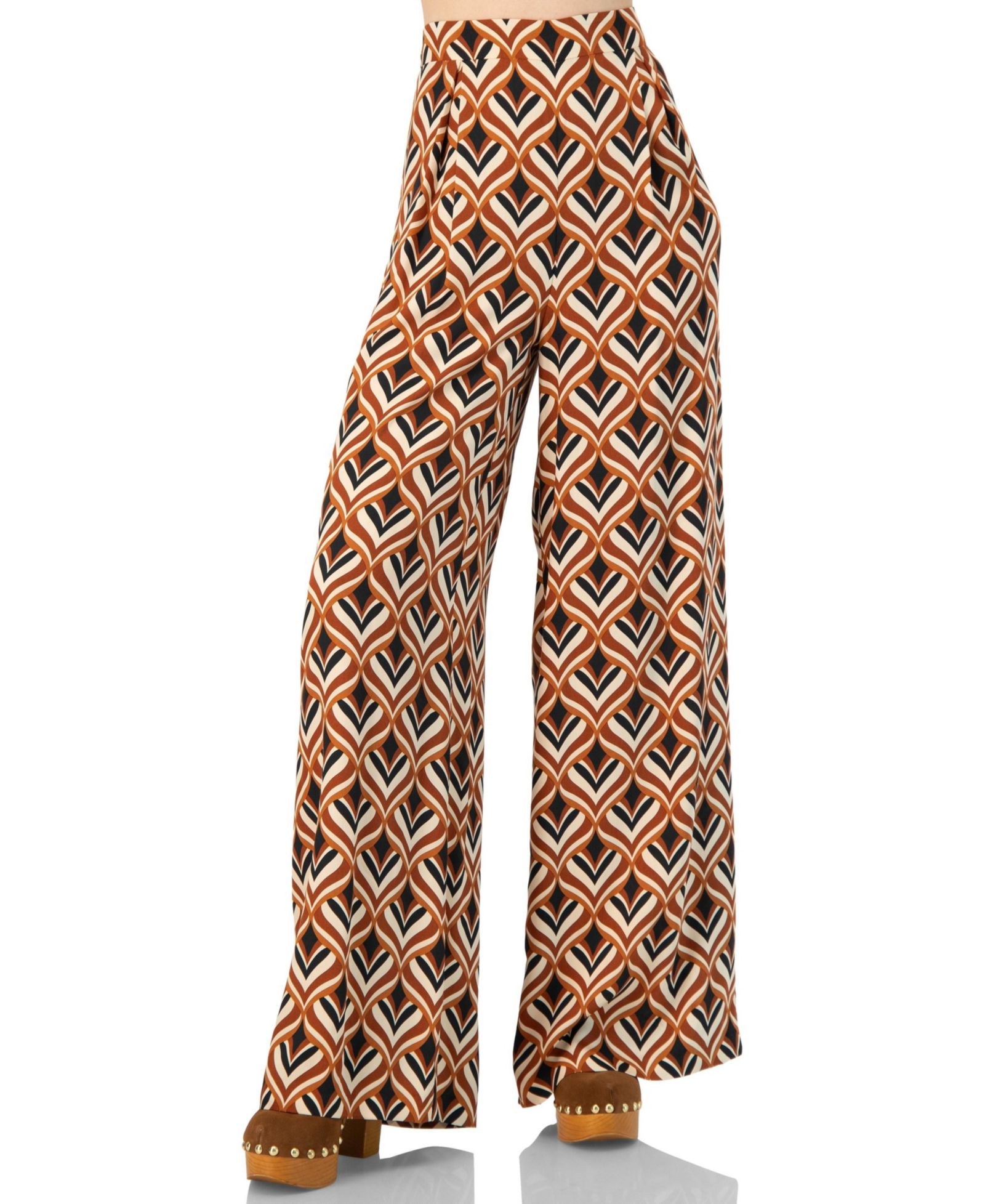 Ivonne Women's Geometric Wide Leg Printed Pants with Side Zipper