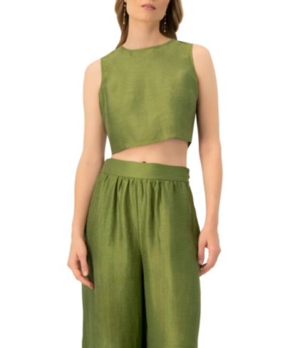 Ivonne Women's Sleeveless Cropped Linen Top