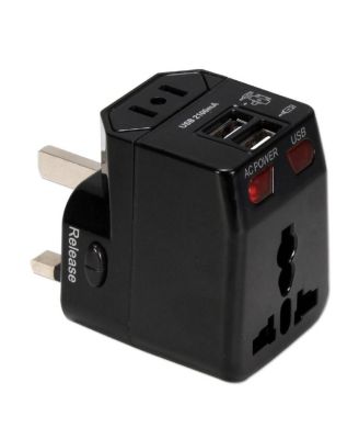 Qvs Premium World Travel Surge-Protection 2.1A Dual-USB Power Adapter, Compatible with Apple and Samsung Devices