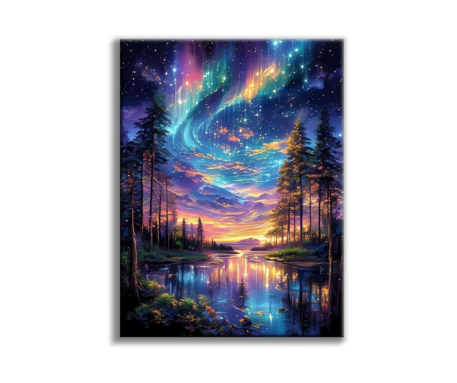 GNUADZ Starry Night Cross Stitch Kit Lake Tree Pattern 11CT Stamped Embroidery Beginner Arts Craft