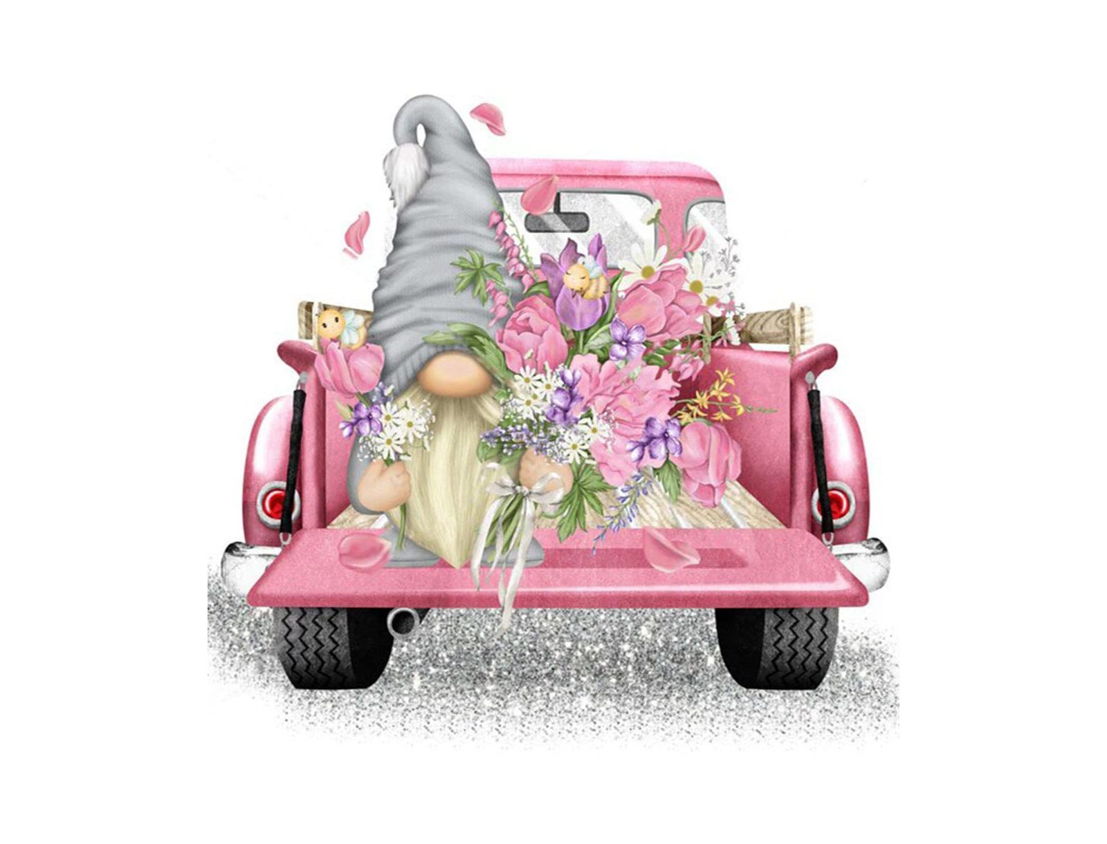 GNUADZ Stamped Cross Stitch Kit Truck Flower Gnome Beginner Needlecraft Wall Decor 13.8x13.8