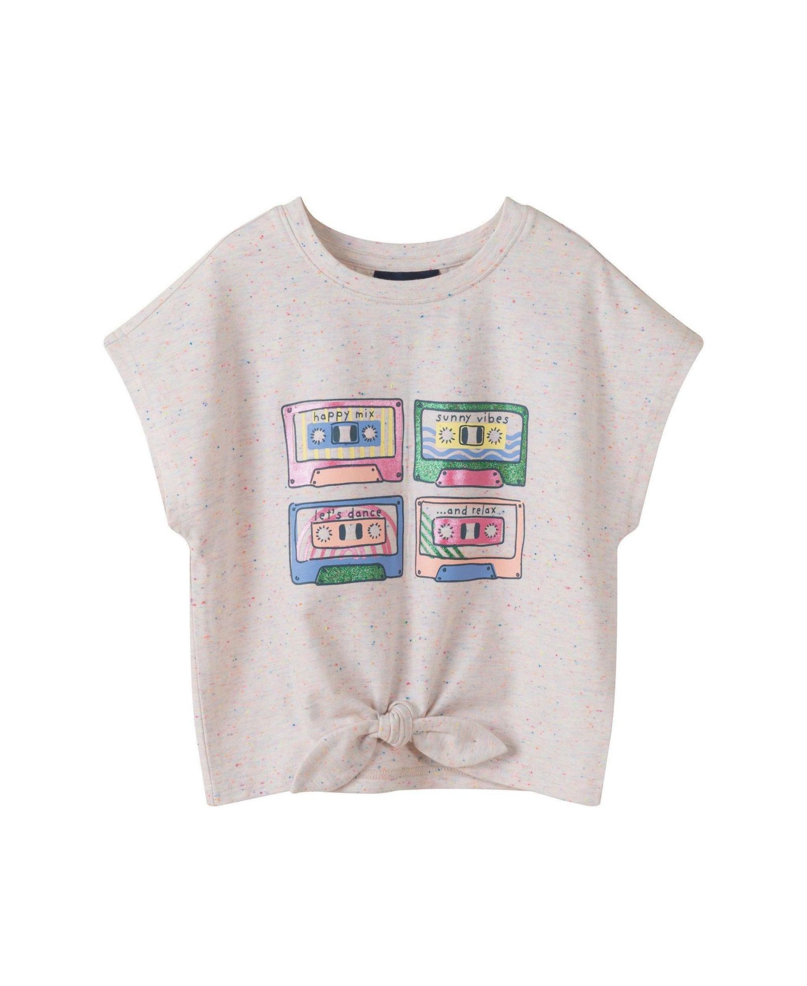 Andy & Evan Big Girls White Cassette Tie Front Graphic Tee