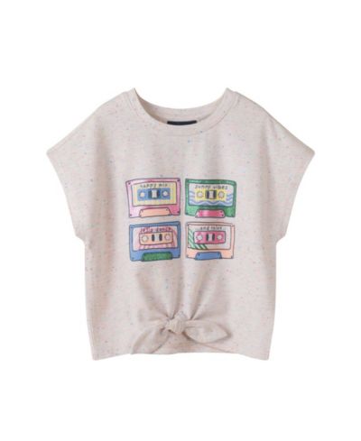 Andy & Evan Big Girls White Cassette Tie Front Graphic Tee