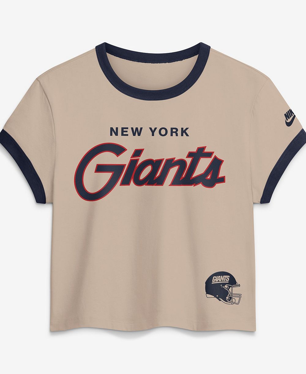 Женская укороченная футболка Rewind Ringer Mod кремового цвета с логотипом New York Giants, Nike