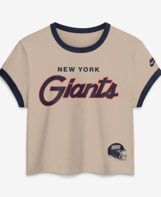 Женская укороченная футболка Rewind Ringer Mod кремового цвета с логотипом New York Giants, Nike
