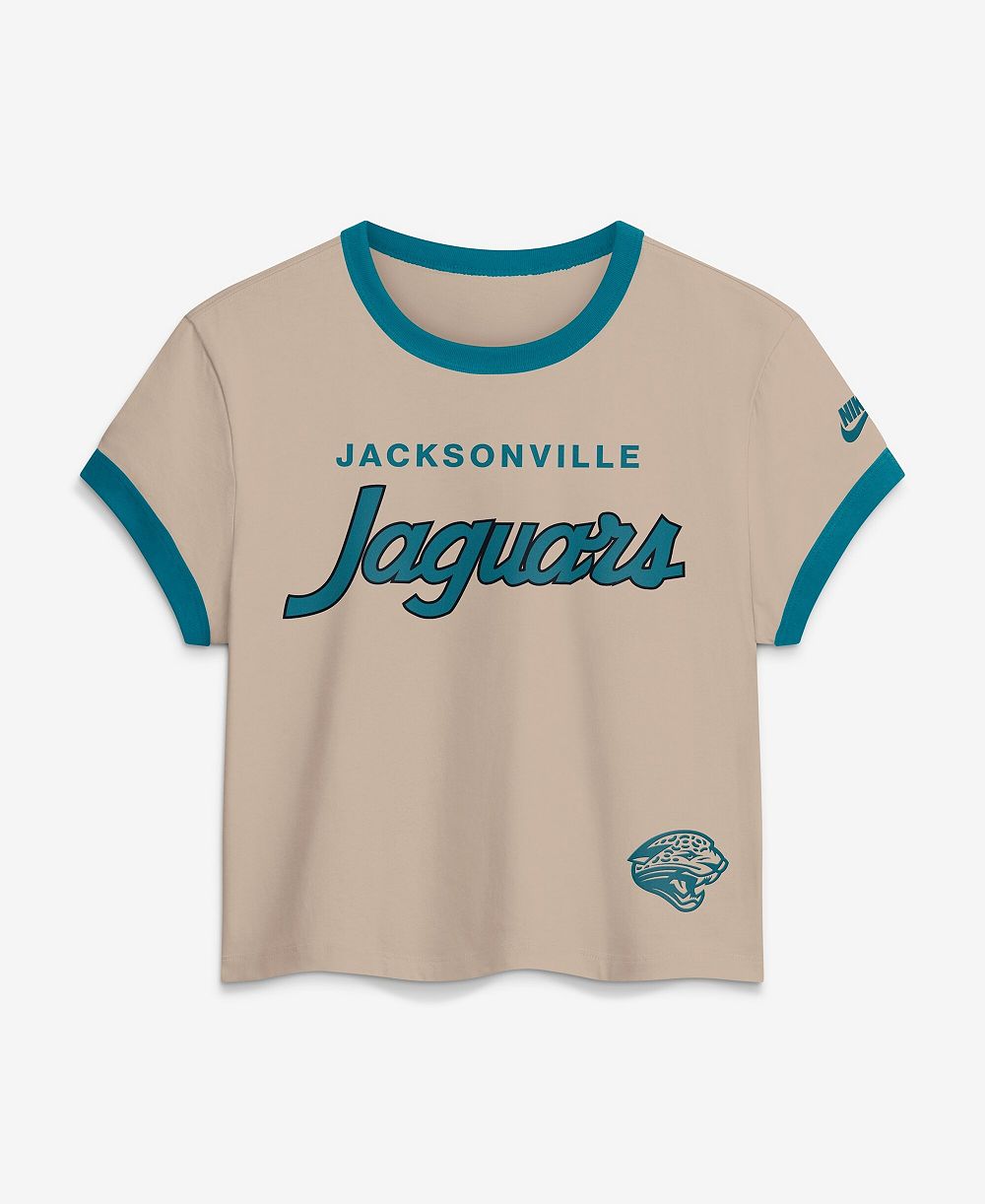 Nike Women's Cream Jacksonville Jaguars Rewind Ringer Mod Cropped T-Shirt