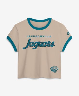 Женская футболка Nike Jacksonville Jaguars Rewind Ringer Mod Cropped Cream