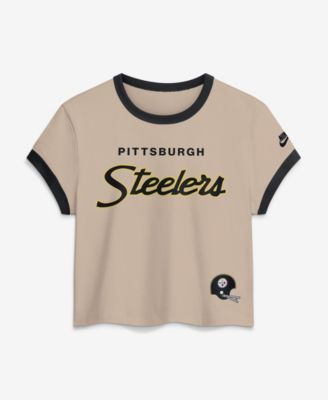 Женская укороченная футболка Nike Beige Pittsburgh Steelers Rewind Ringer Mod Cropped
