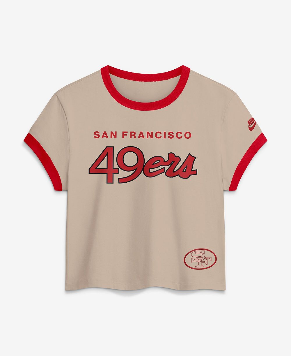 Кроп-футболка Nike Women's Cream San Francisco 49ers Rewind Ringer Mod Cropped T-Shirt