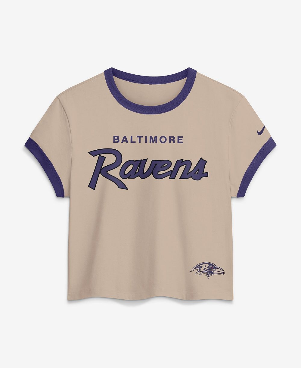 Nike Women's Cream Baltimore Ravens Rewind Ringer Mod Cropped T-Shirt