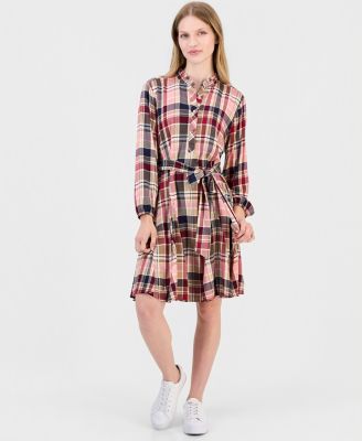 Женское платье-рубашка Nautica Plaid Ruffled-Neckline Long-Sleeve