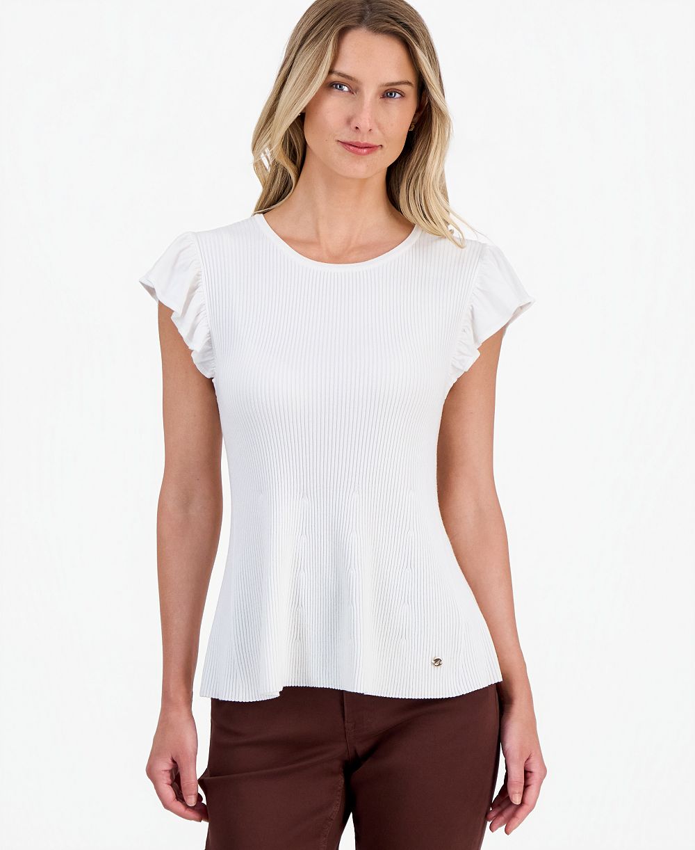 Nautica Women's Flutter-Sleeve Ribbed Sweater