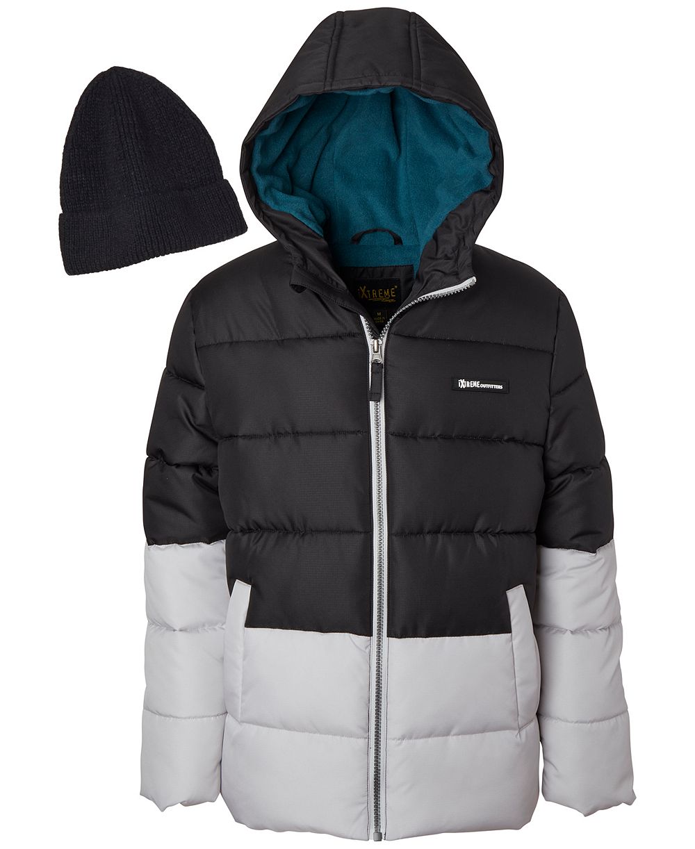 Ixtreme Boys' 6-20 Ripstop Color-Block Puffer Jacket with Hat, 2-Piece Set