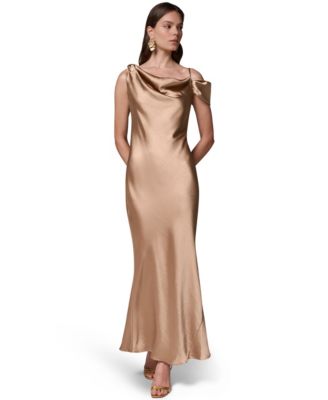 Donna Karan New York Women's Cowl Neck Asymmetrical Satin Dress