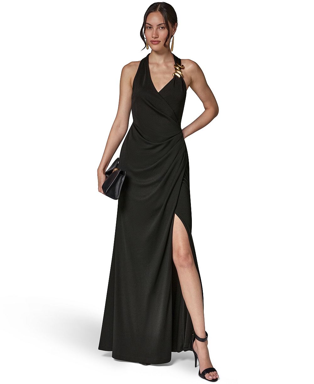 Donna Karan New York Женское платье макси с вырезом Halter-Neck, Wedding Guest, с разрезом сбоку