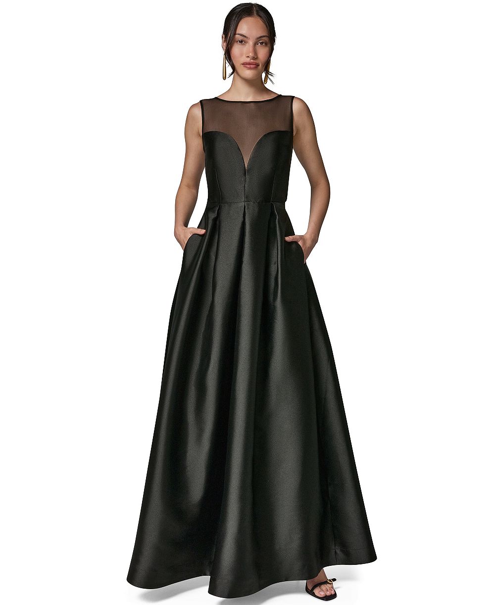 Donna Karan New York Женский Sleeveless Pleated Illusion-Neckline Gown