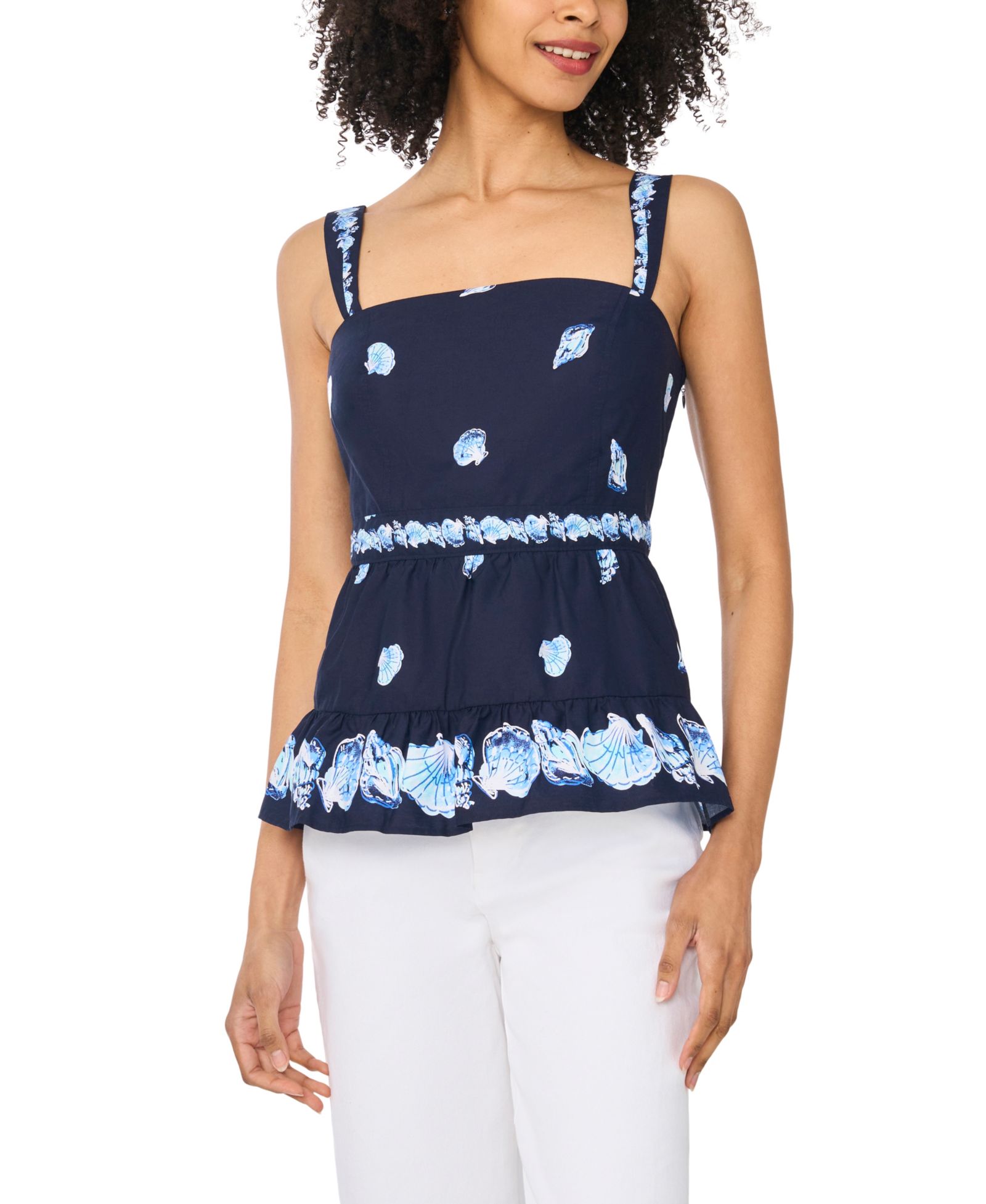 CeCe Women's Wide Strap Square Neck Top