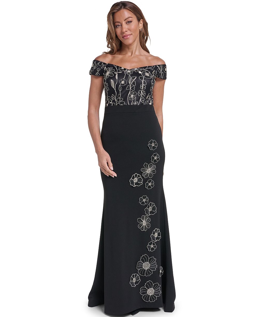 Женское вечернее платье Eliza J Off-the-Shoulder Floral Combo-Skirt Gown