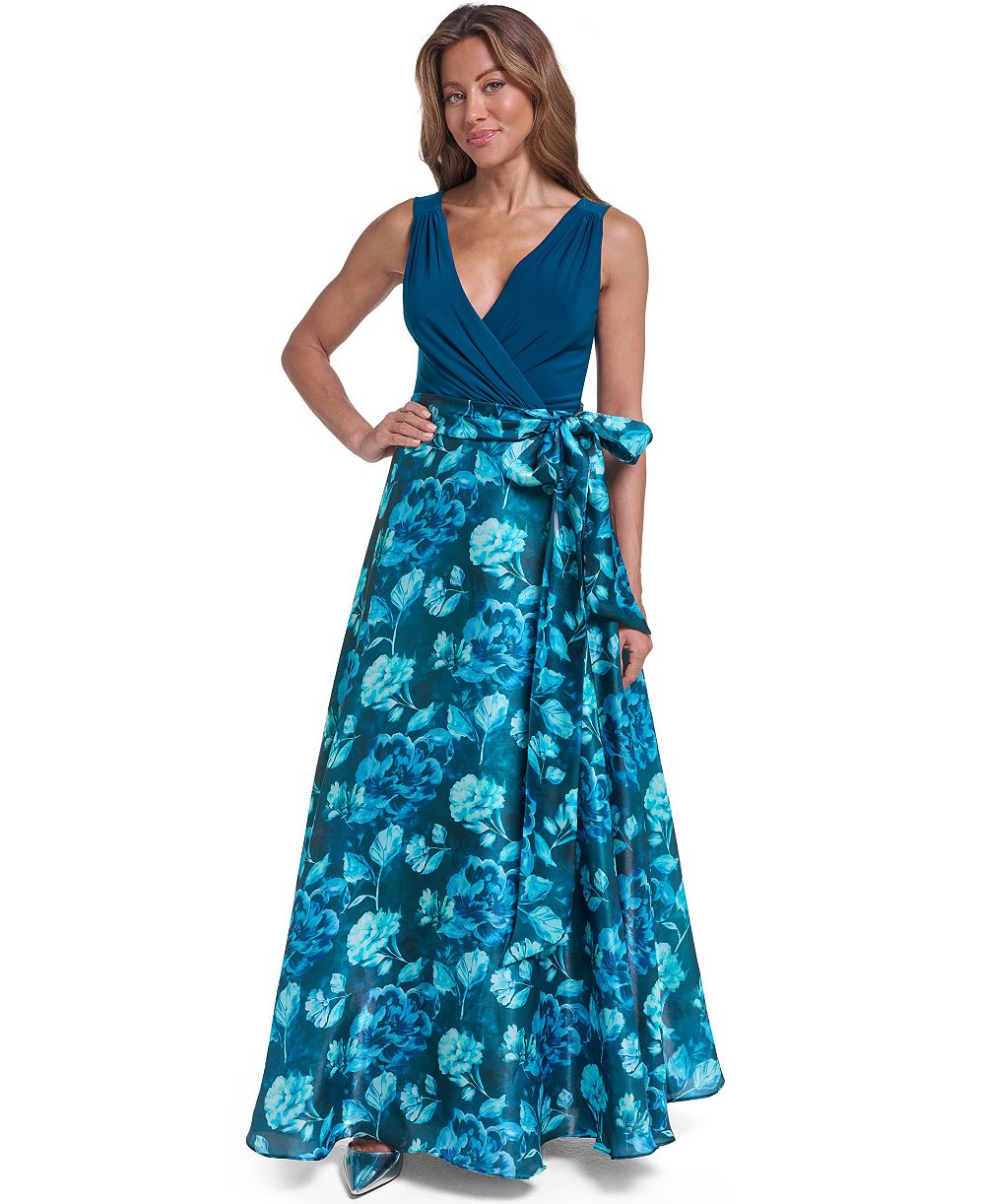 Женское вечернее платье Eliza J Wrap Surplice Ball Gown с поясом