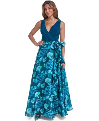 Eliza J Women's Wrap Surplice Ball Gown Dress with Sash